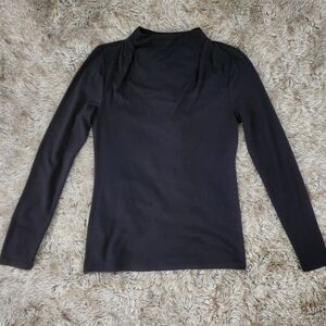 Ann Taylor Draped Mock Neck Top Long‎ Sleeve Front Shoulder Pleats Size Small